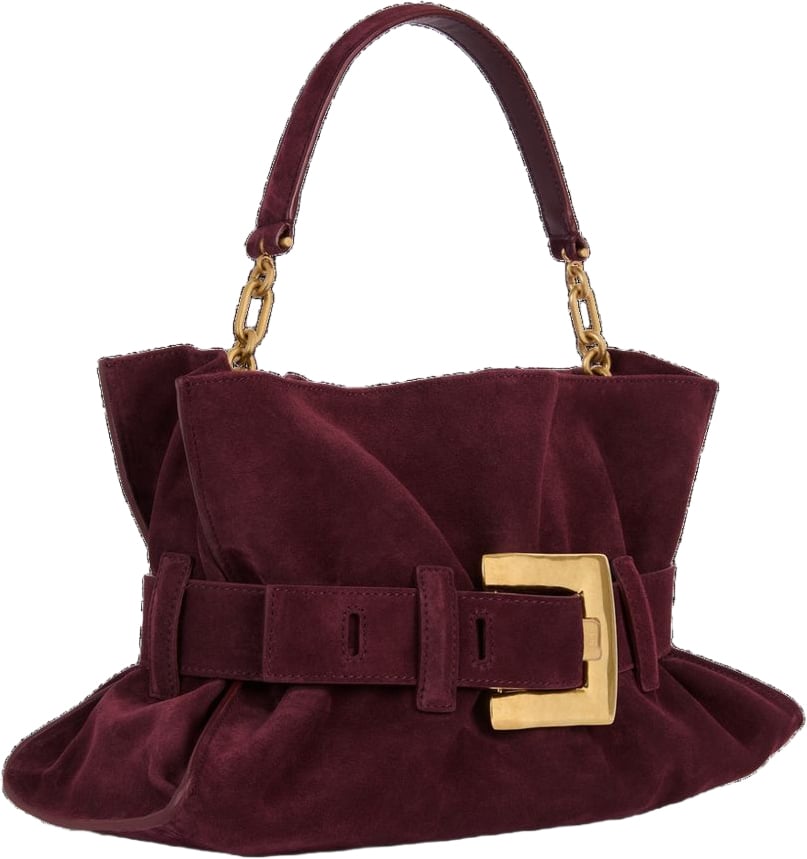Balmain Burgundy Slouchy Suede Bag Maroon