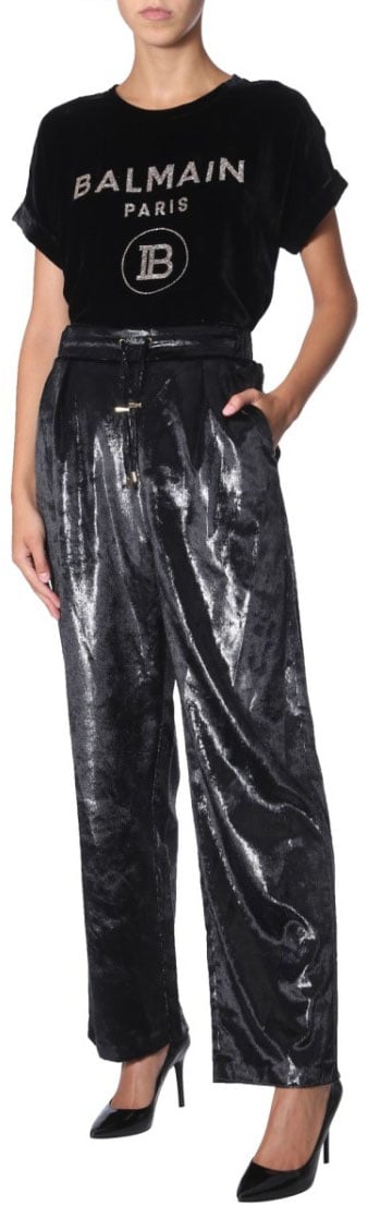 Balmain Velvet Lurex Wide Pants Zwart