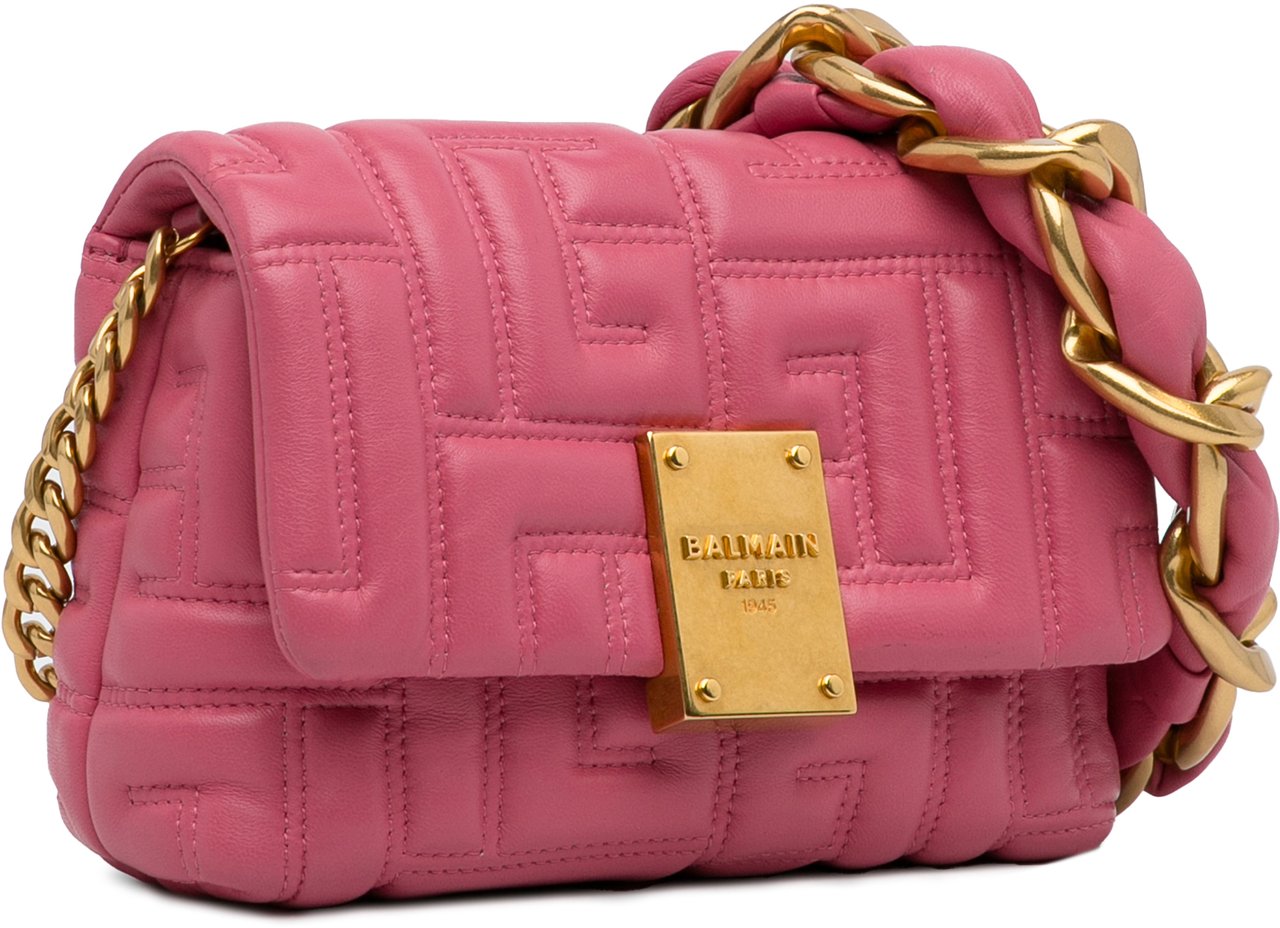 Balmain 1945 Quilted Leather Crossbody Roze