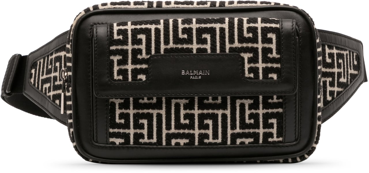Balmain Monogram Leather Trimmed Jacquard Belt Bag Zwart