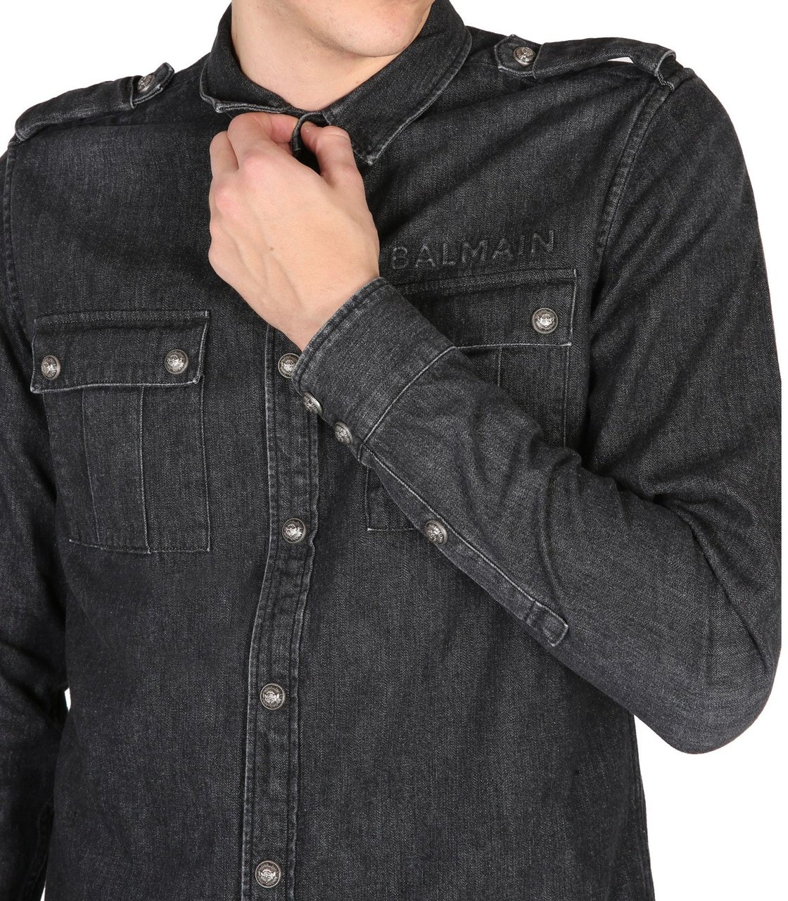 Balmain Balmain Cotton Denim Shirt Zwart