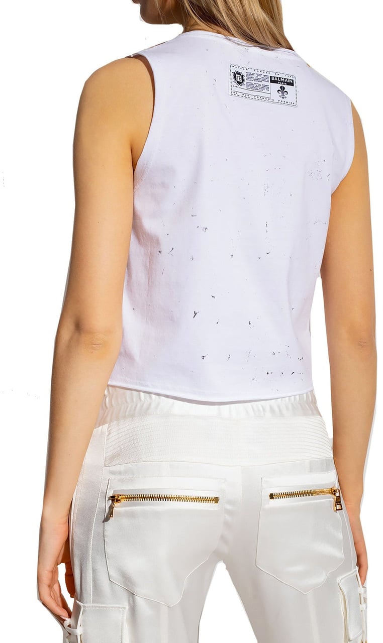 Balmain Balmain Printed Cotton Cropped T-Shirt Wit