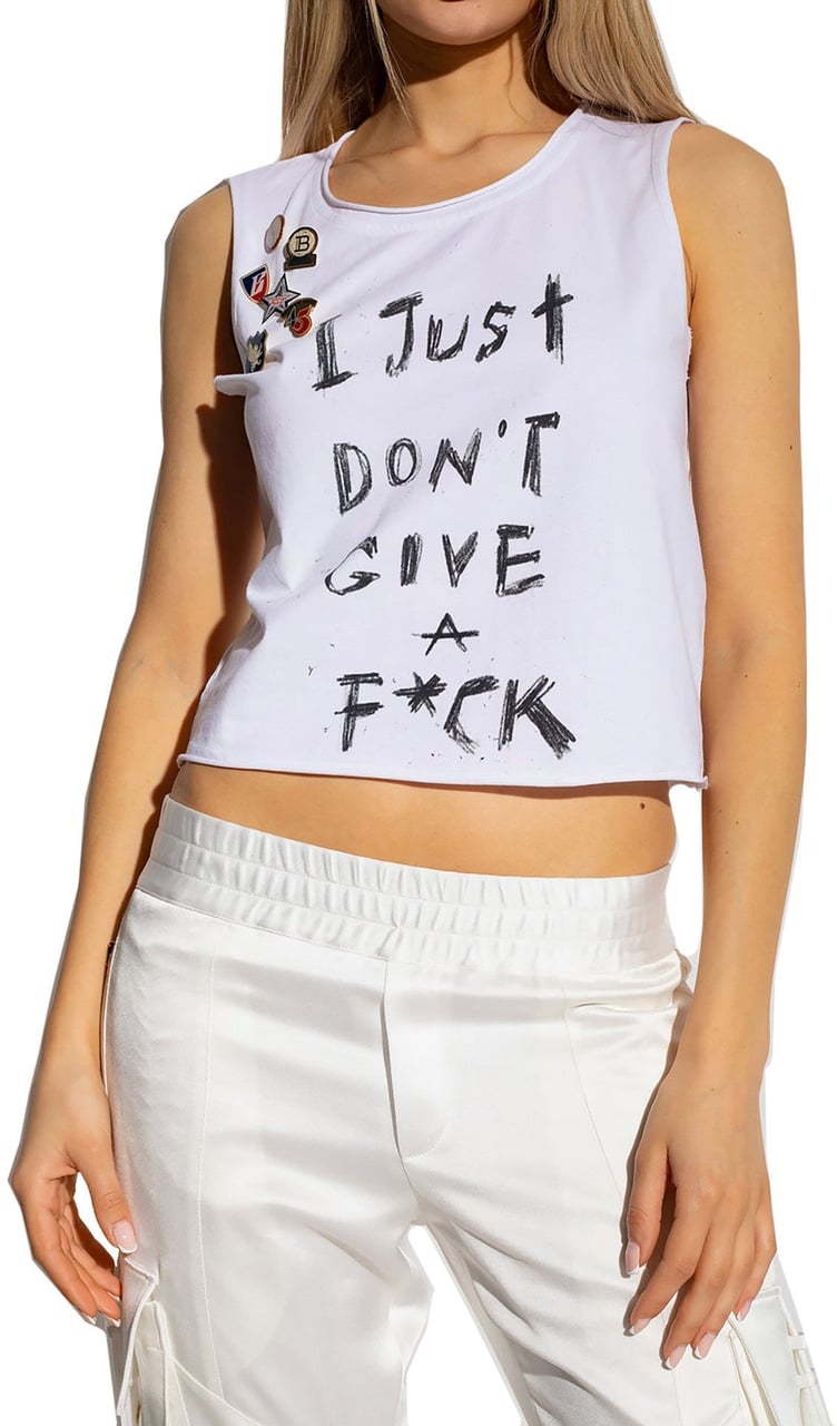 Balmain Balmain Printed Cotton Cropped T-Shirt Wit