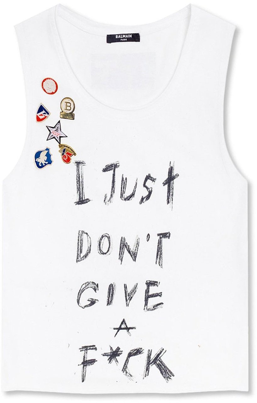 Balmain Balmain Printed Cotton Cropped T-Shirt Wit