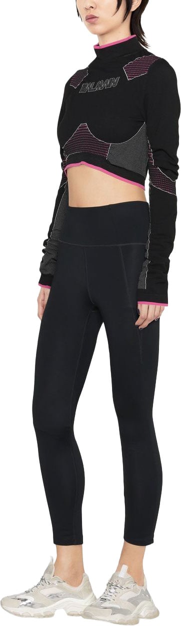 Balmain Black Seamless Jersey Cropped Polyamide Top Zwart