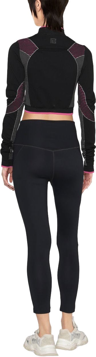 Balmain Black Seamless Jersey Cropped Polyamide Top Zwart