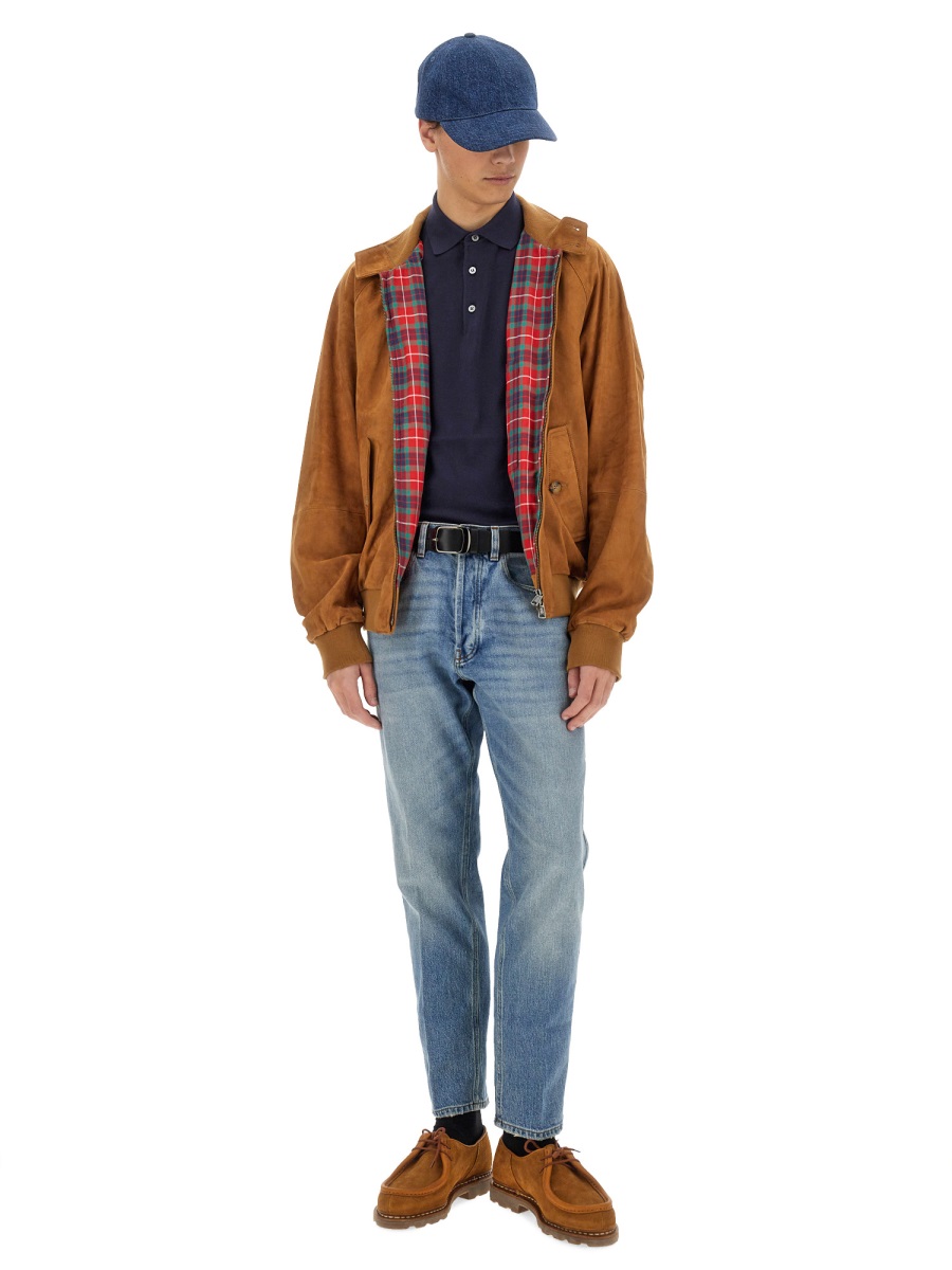 Baracuta Warm Brown Suede Tartan Jacket Bruin