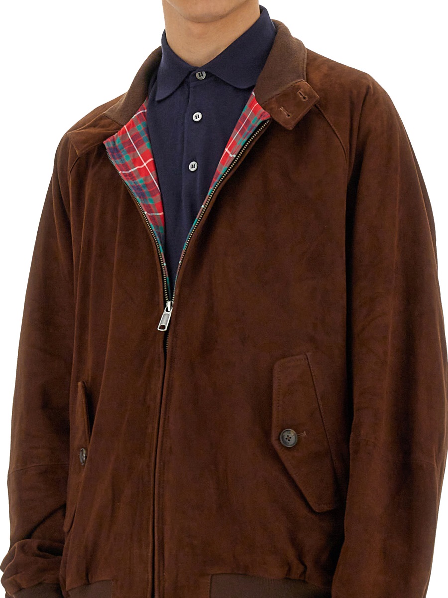 Baracuta Brown Suede Red Tartan Lining Jacket Zwart