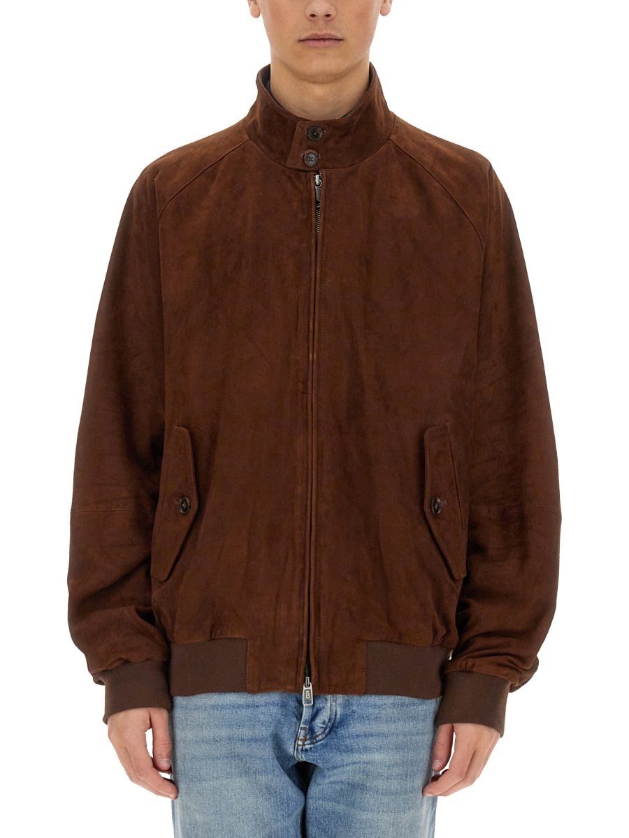 Baracuta Brown Suede Red Tartan Lining Jacket Zwart