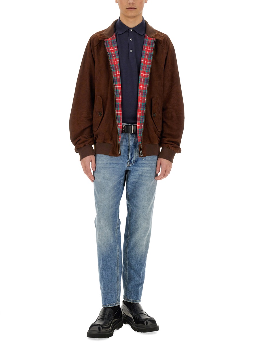 Baracuta Brown Suede Red Tartan Lining Jacket Zwart