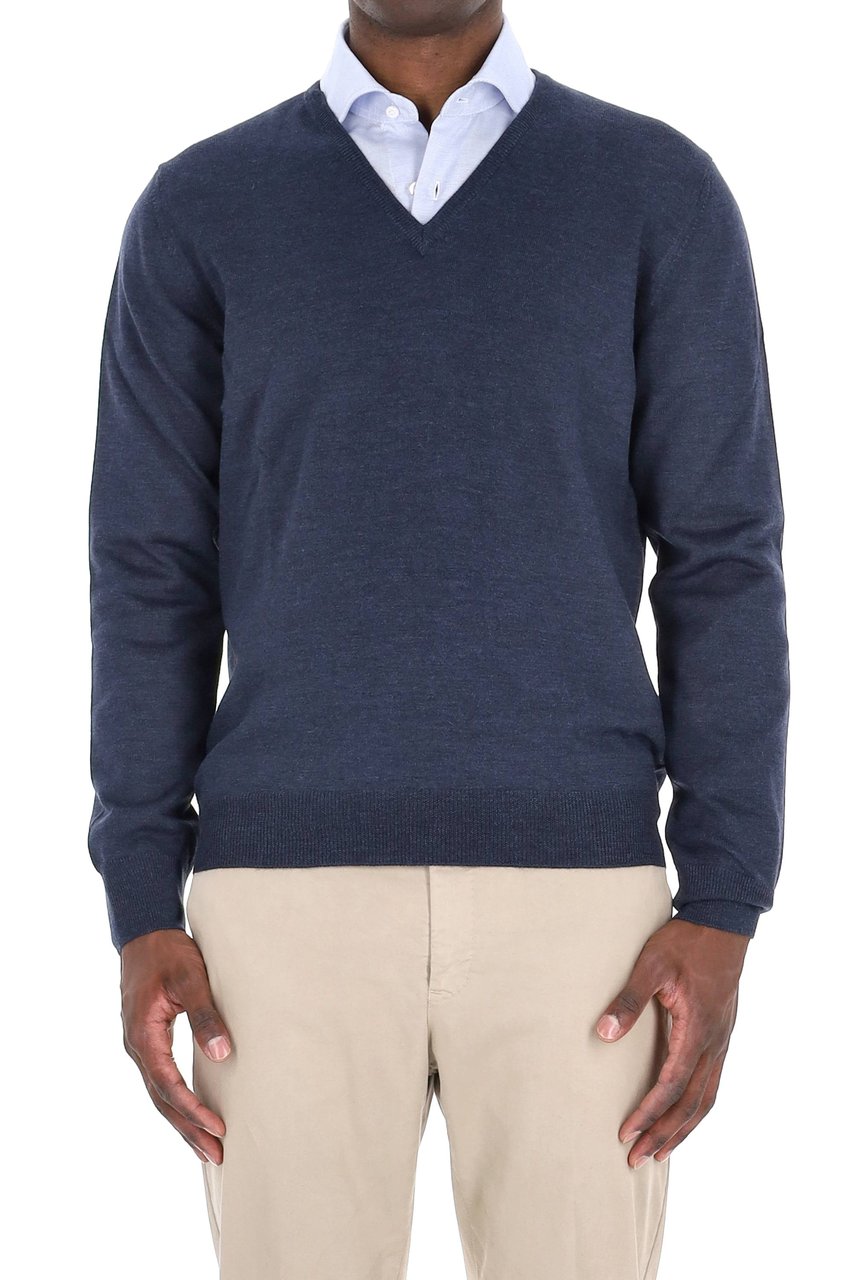 Barba Virgin Wool V-Neck Sweater Grijs