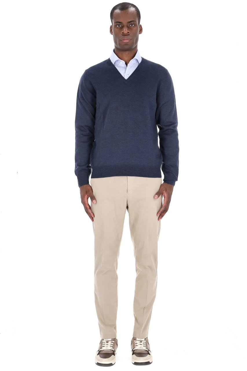 Barba Virgin Wool V-Neck Sweater Grijs