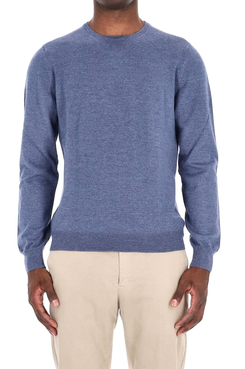 Barba Merino Wool Crewneck Sweater Blauw