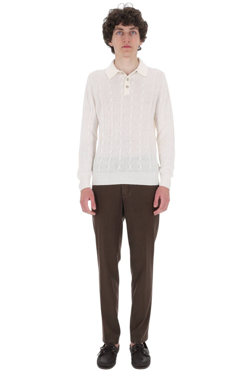 Barba White Cable-Knit Linen-Cotton Polo Shirt Neutraal