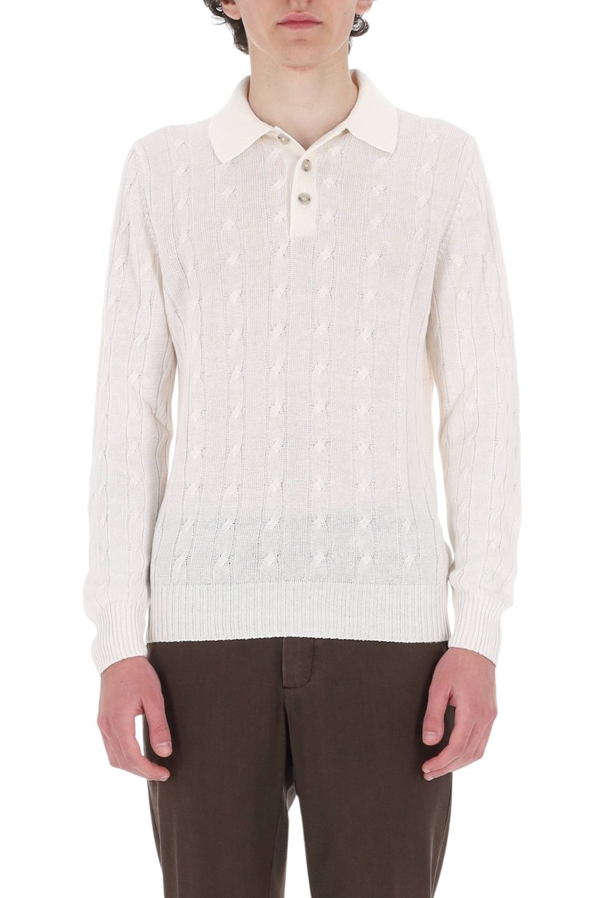 Barba White Cable-Knit Linen-Cotton Polo Shirt Neutraal