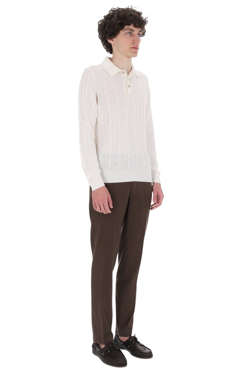 Barba White Cable-Knit Linen-Cotton Polo Shirt Neutraal