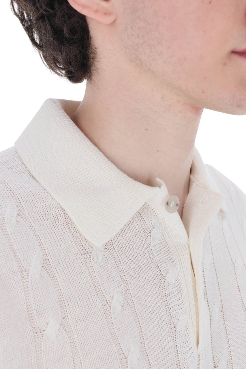 Barba White Cable-Knit Linen-Cotton Polo Shirt Neutraal