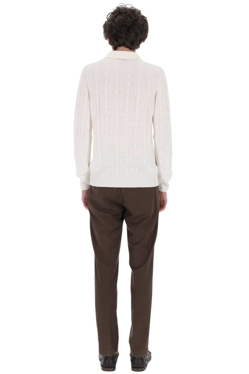Barba White Cable-Knit Linen-Cotton Polo Shirt Neutraal