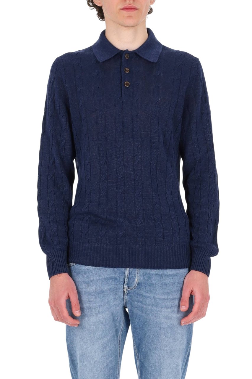 Barba Blue Cable-Knit Linen-Cotton Polo Shirt Zwart