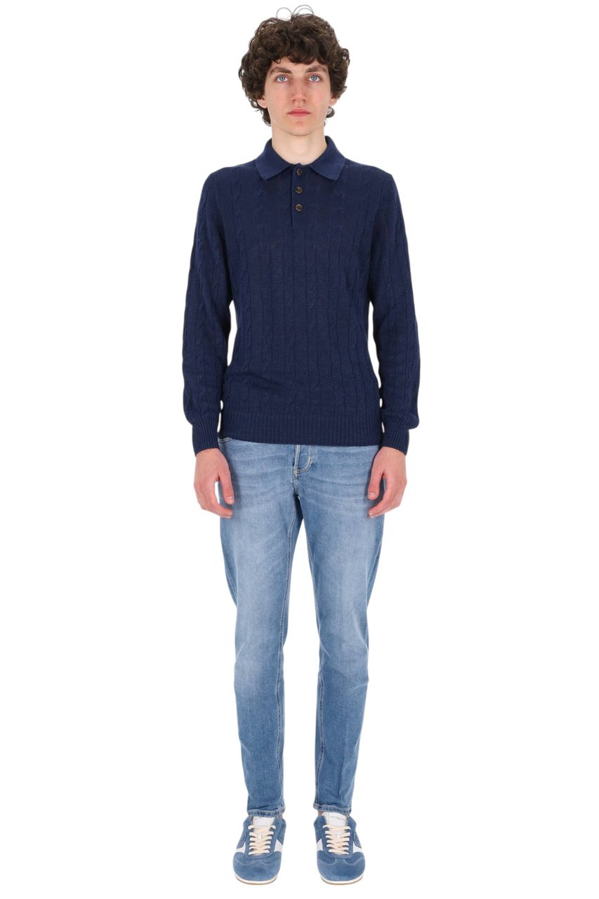 Barba Blue Cable-Knit Linen-Cotton Polo Shirt Zwart