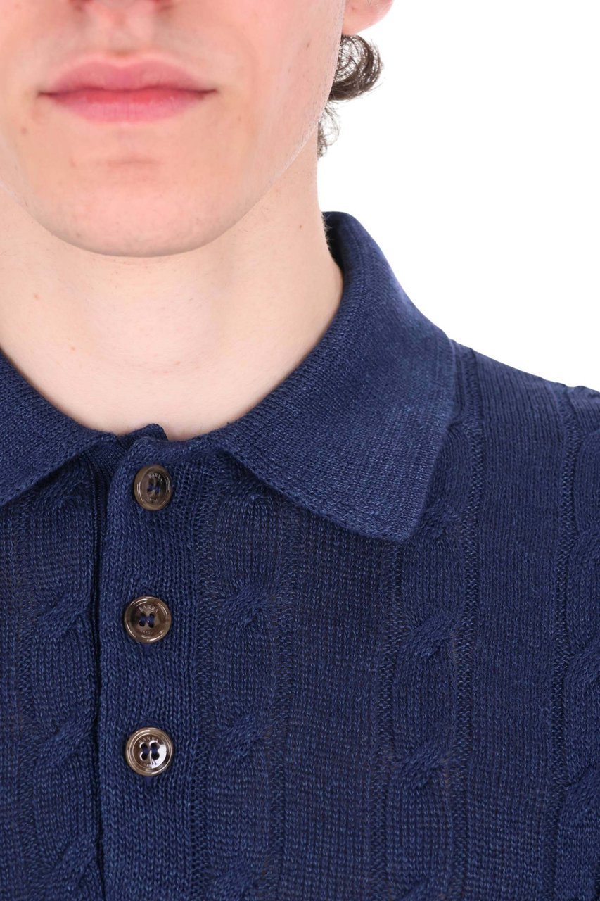 Barba Blue Cable-Knit Linen-Cotton Polo Shirt Zwart