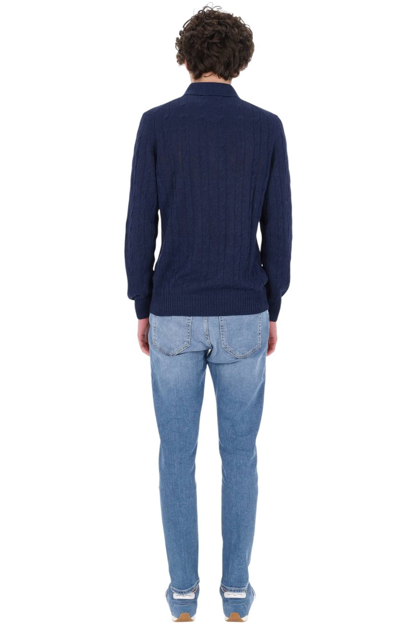 Barba Blue Cable-Knit Linen-Cotton Polo Shirt Zwart
