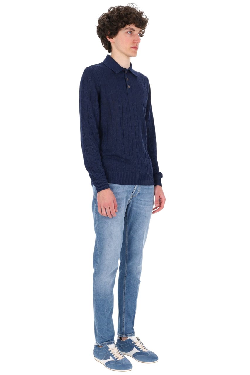 Barba Blue Cable-Knit Linen-Cotton Polo Shirt Zwart