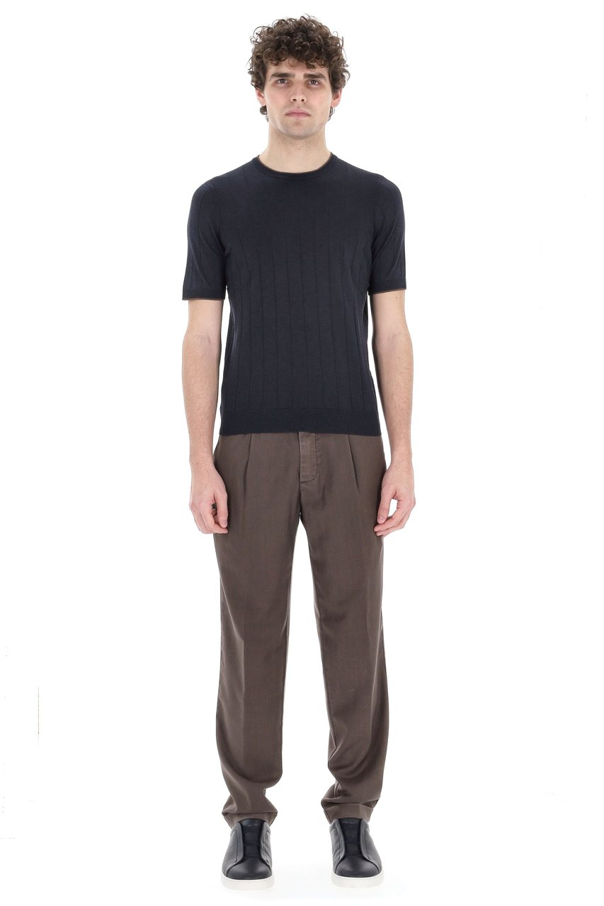 Barba Pure Silk Ribbed T-Shirt Zwart