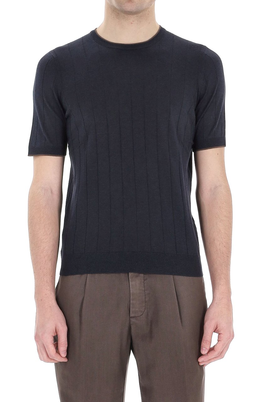Barba Pure Silk Ribbed T-Shirt Zwart