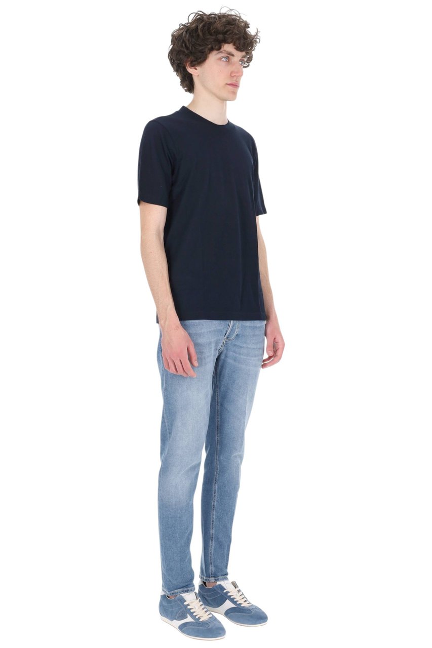 Barba Blue Textured Cotton T-Shirt Blauw
