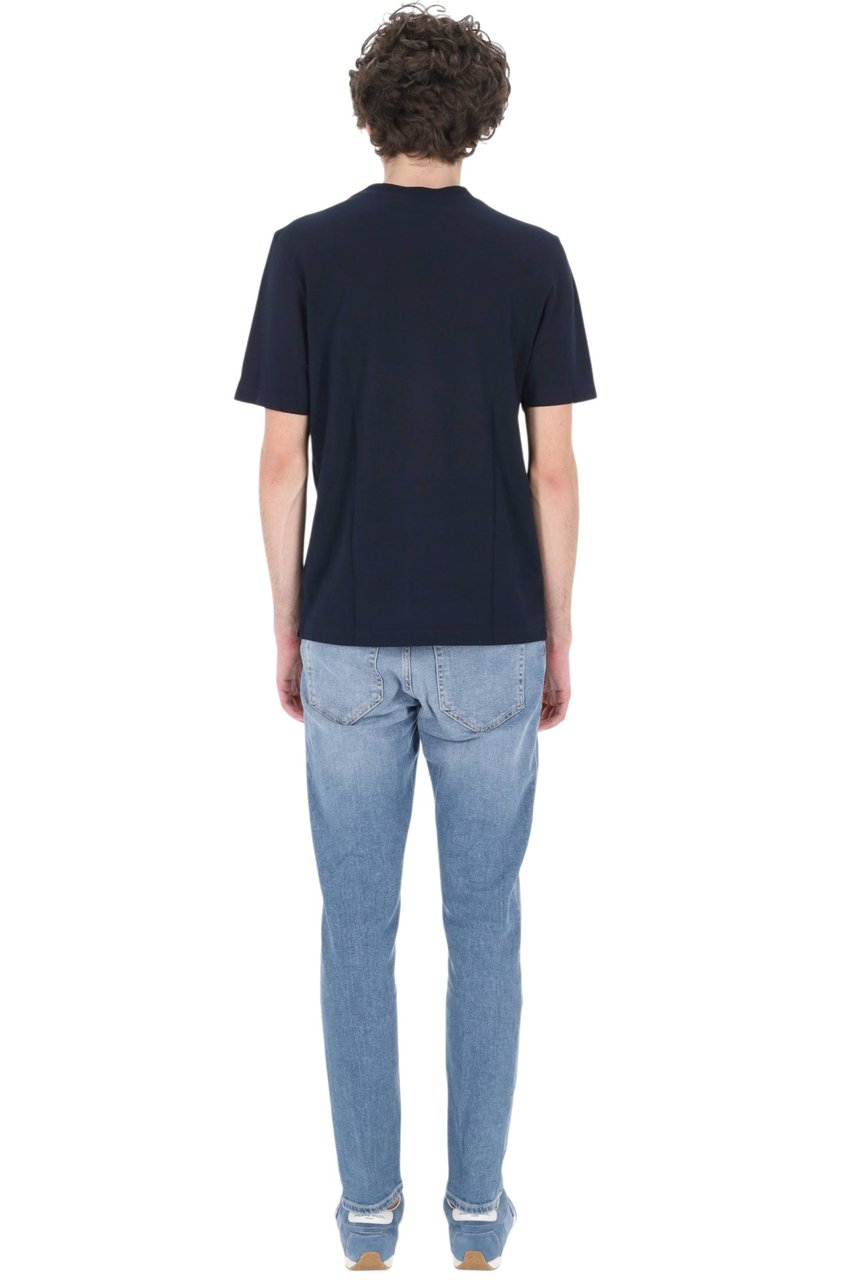 Barba Blue Textured Cotton T-Shirt Blauw