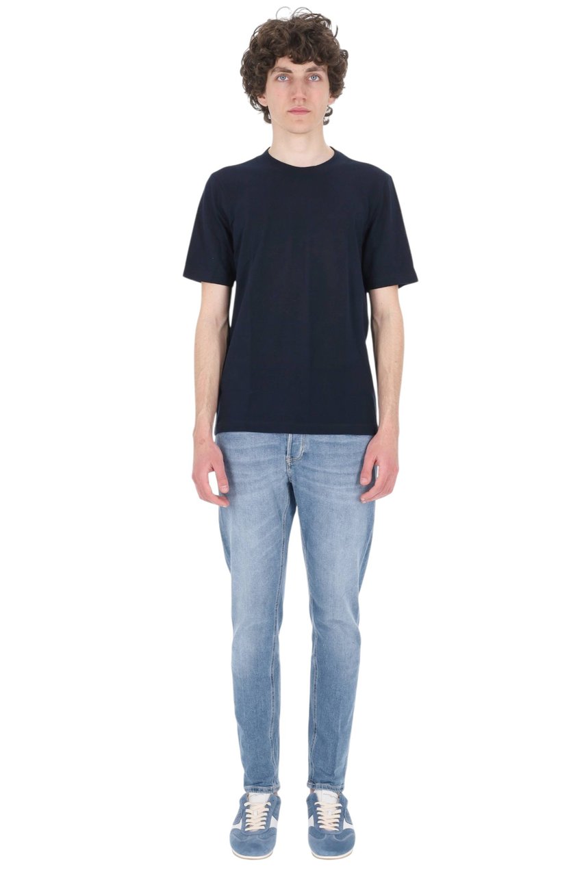 Barba Blue Textured Cotton T-Shirt Blauw