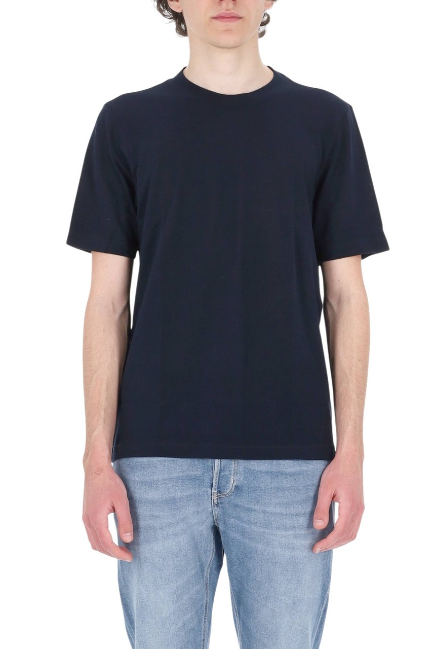 Barba Blue Textured Cotton T-Shirt Blauw