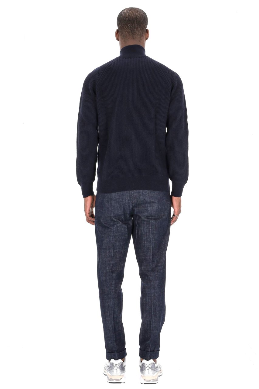 Barba Ribbed Full Zip Virgin Wool Sweater Zwart