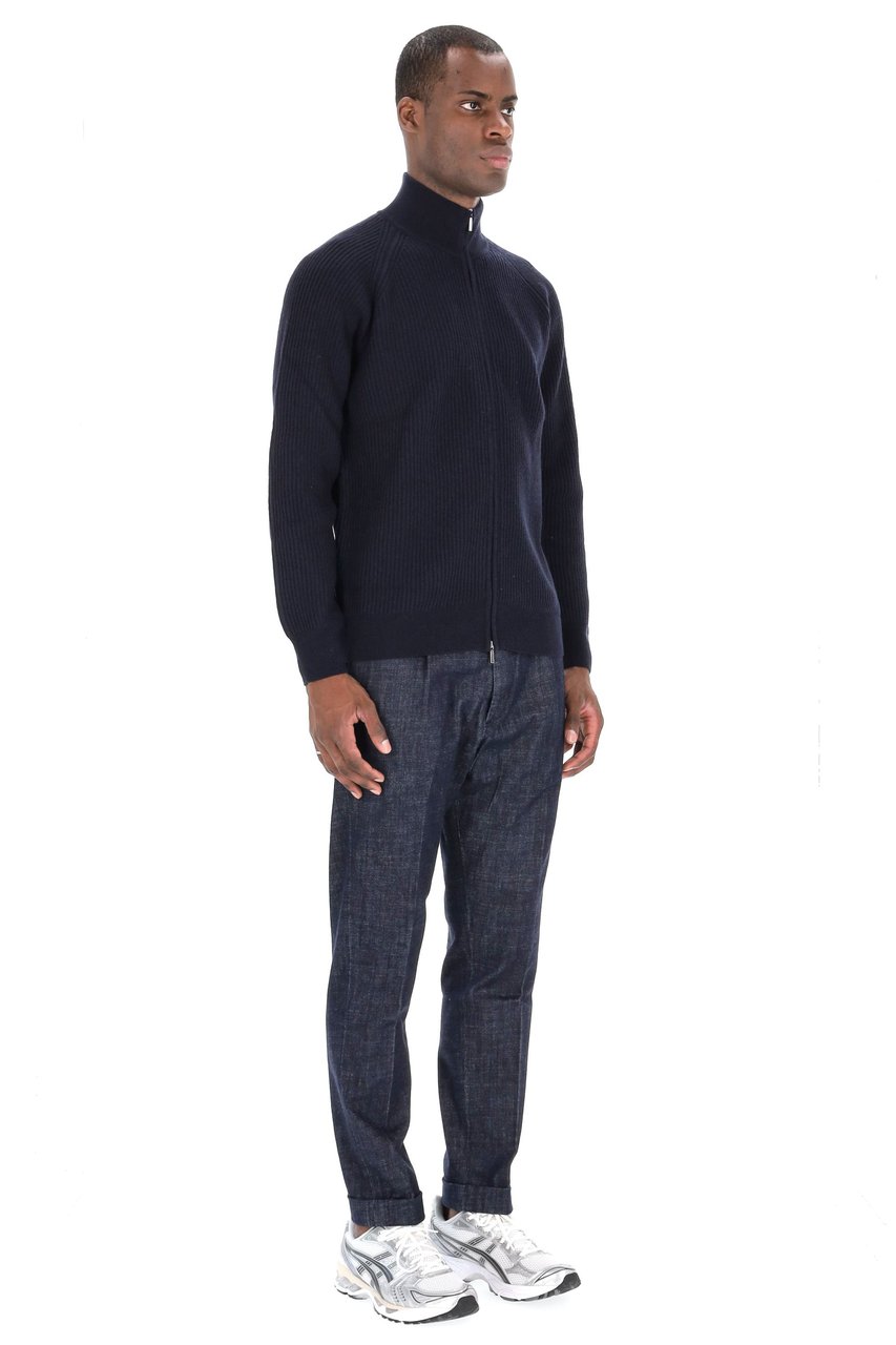 Barba Ribbed Full Zip Virgin Wool Sweater Zwart