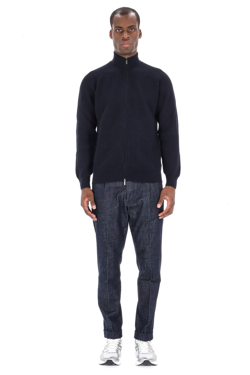 Barba Ribbed Full Zip Virgin Wool Sweater Zwart