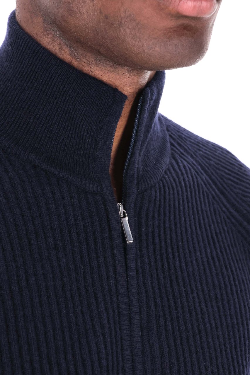Barba Ribbed Full Zip Virgin Wool Sweater Zwart