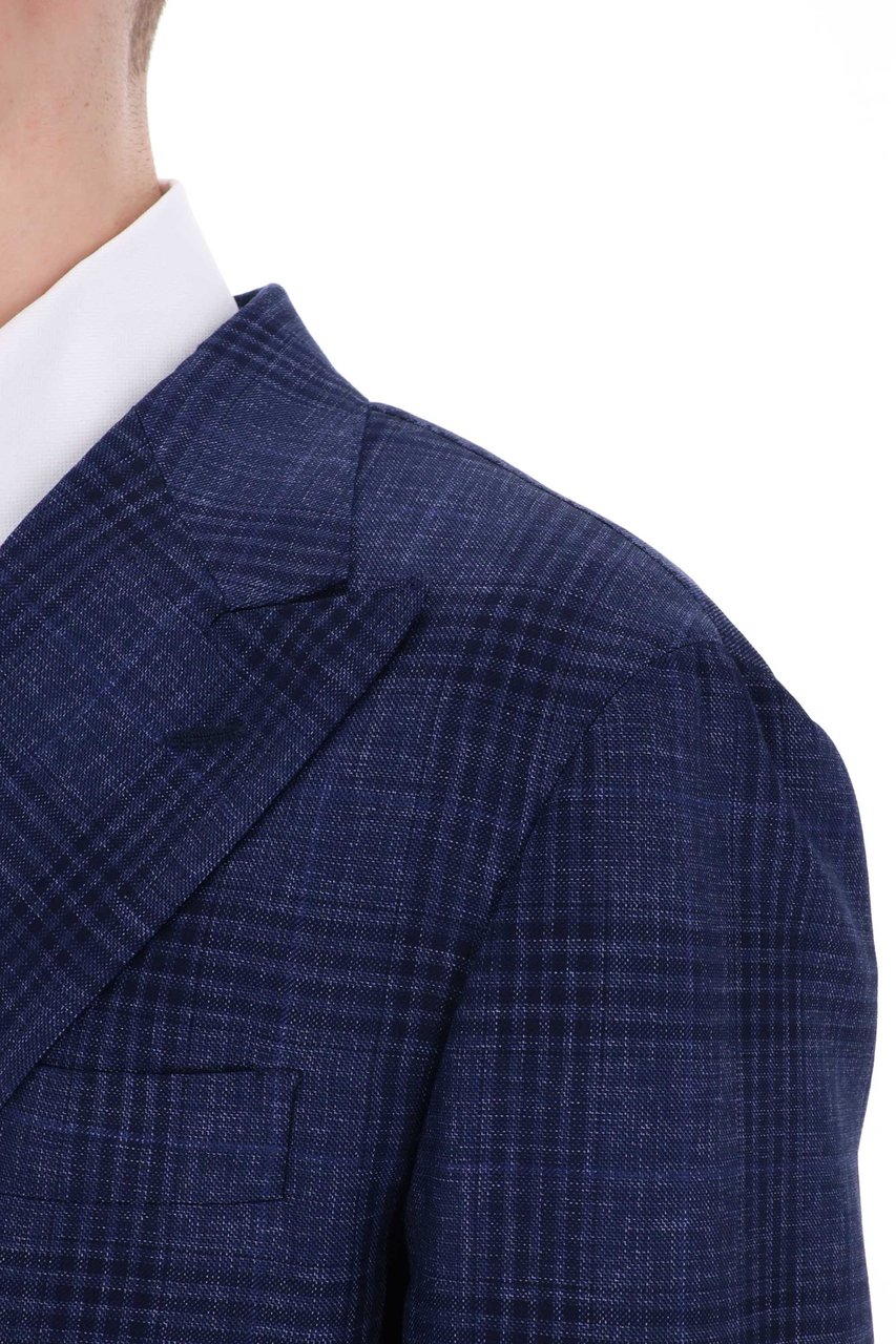 Barba Prince of Wales Double-Breasted Virgin Wool Tailored Jacket Zwart