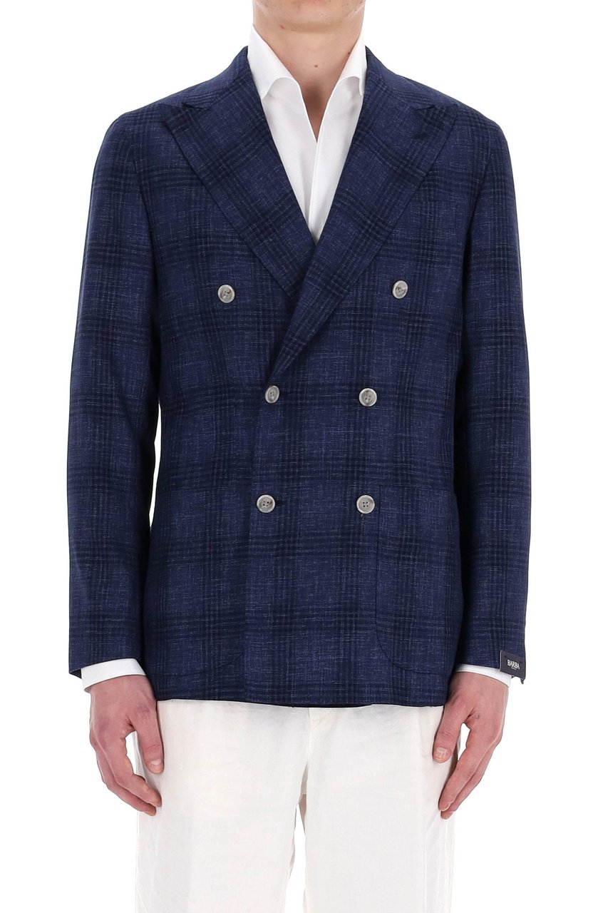 Barba Prince of Wales Double-Breasted Virgin Wool Tailored Jacket Zwart