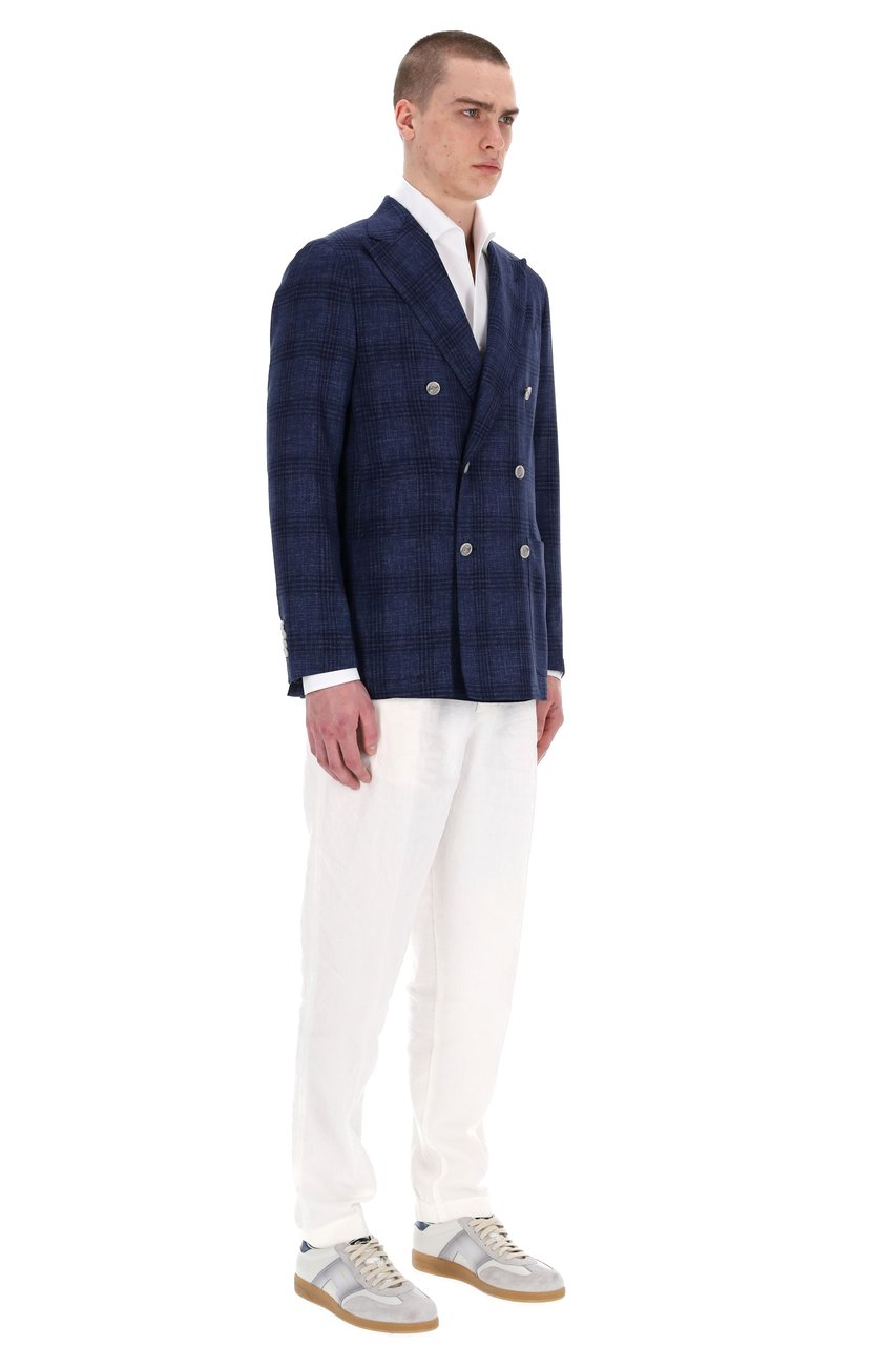 Barba Prince of Wales Double-Breasted Virgin Wool Tailored Jacket Zwart