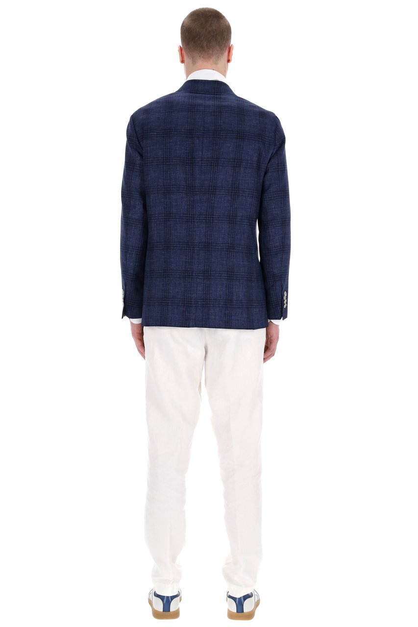 Barba Prince of Wales Double-Breasted Virgin Wool Tailored Jacket Zwart