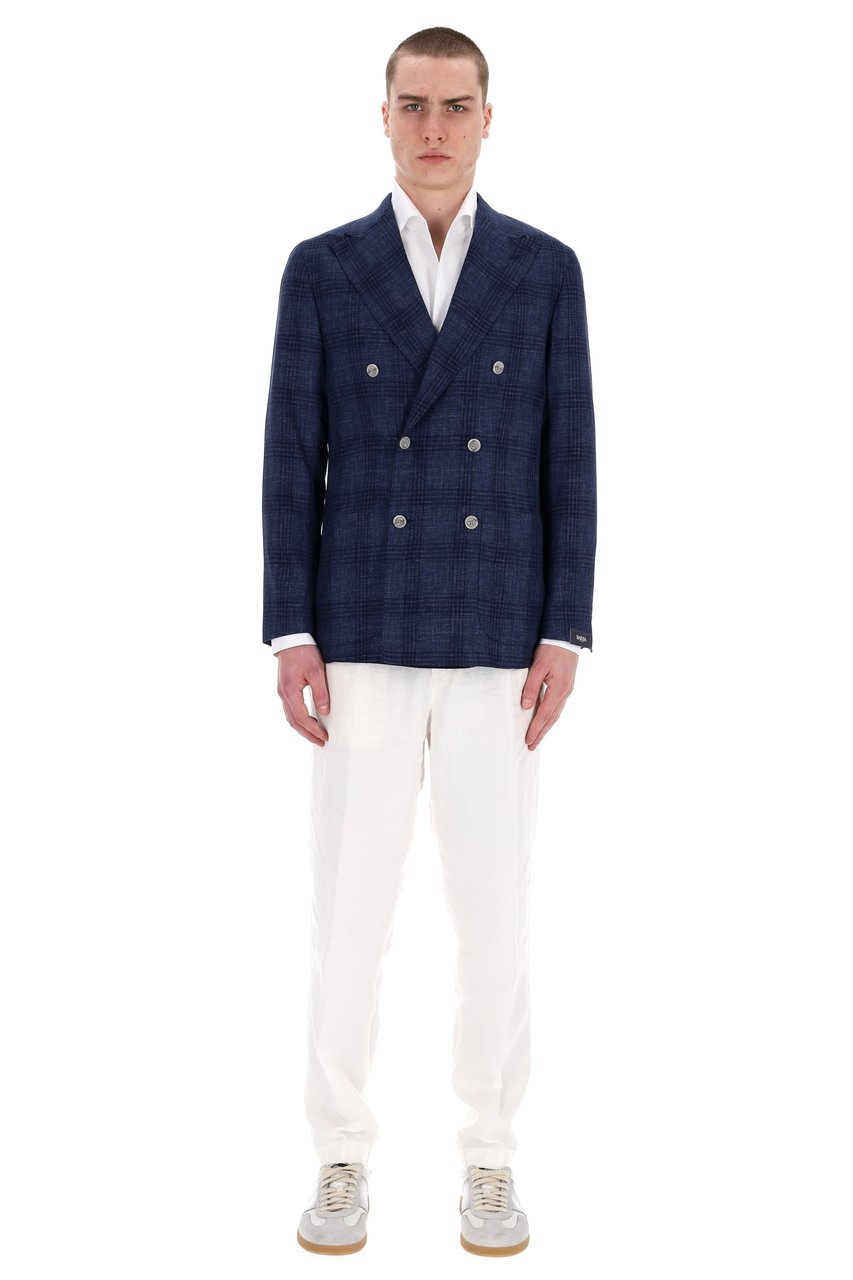 Barba Prince of Wales Double-Breasted Virgin Wool Tailored Jacket Zwart