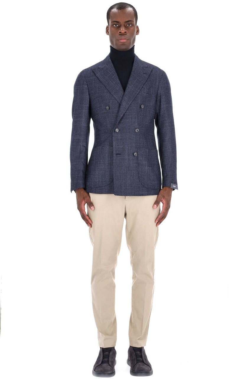 Barba Montecarlo Line Prince of Wales Wool-Silk-Cashmere Jacket Grijs
