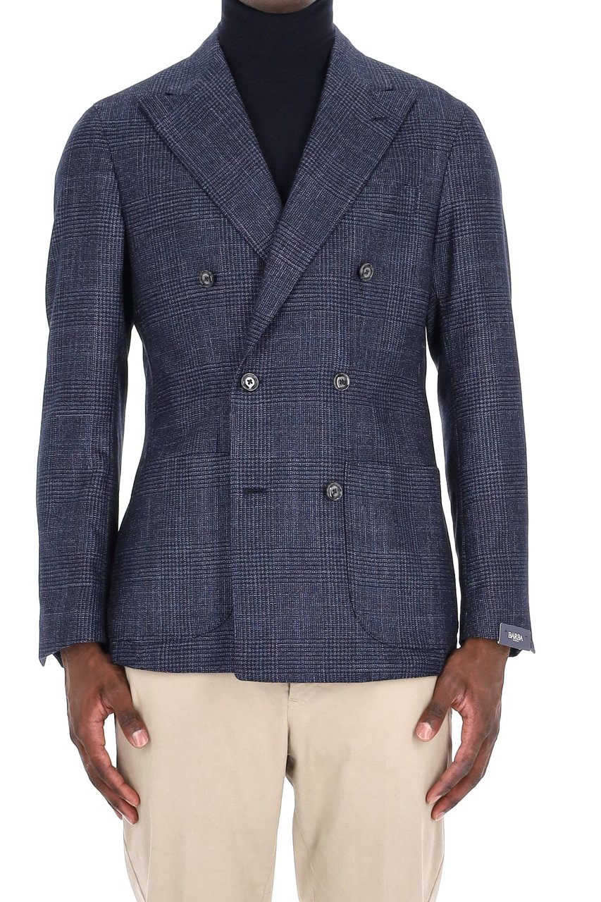 Barba Montecarlo Line Prince of Wales Wool-Silk-Cashmere Jacket Grijs
