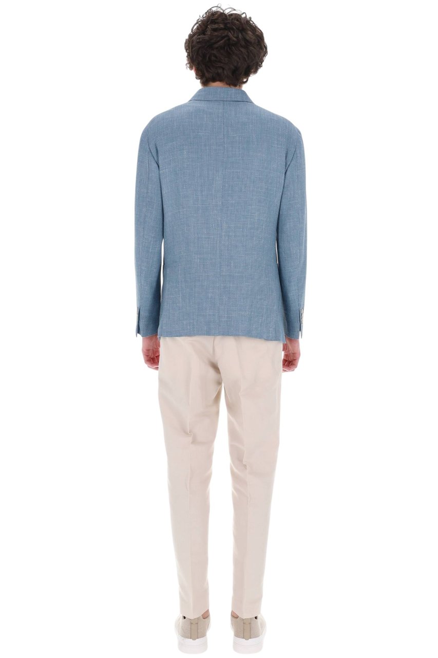 Barba Light Blue Double-Breasted Textured Blazer Blauw