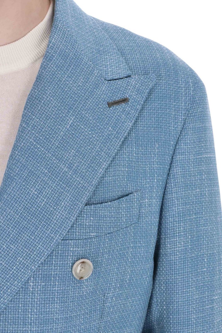 Barba Light Blue Double-Breasted Textured Blazer Blauw