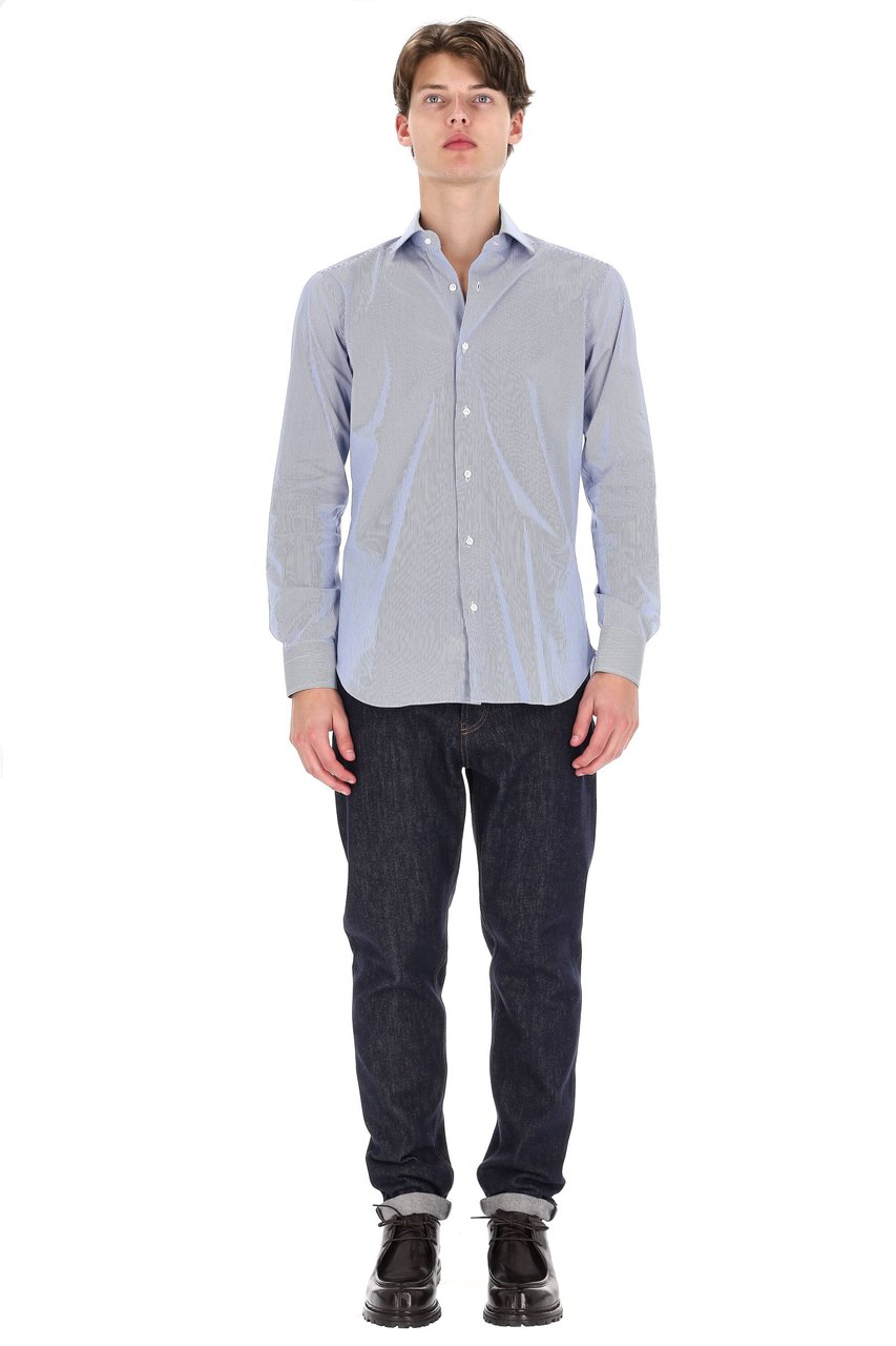 Barba Bacchettata Stretch Poplin Shirt Linea Milano Wit