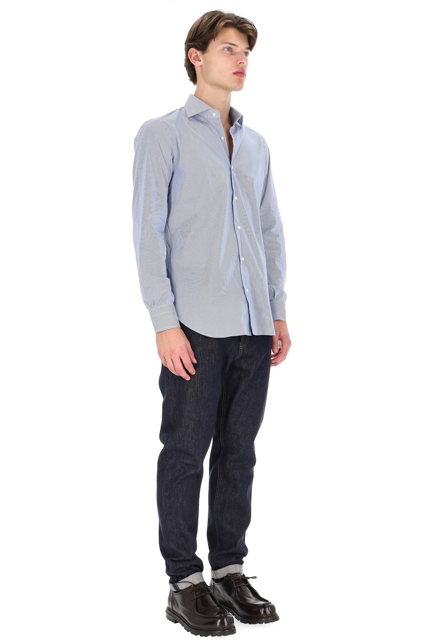 Barba Bacchettata Stretch Poplin Shirt Linea Milano Wit