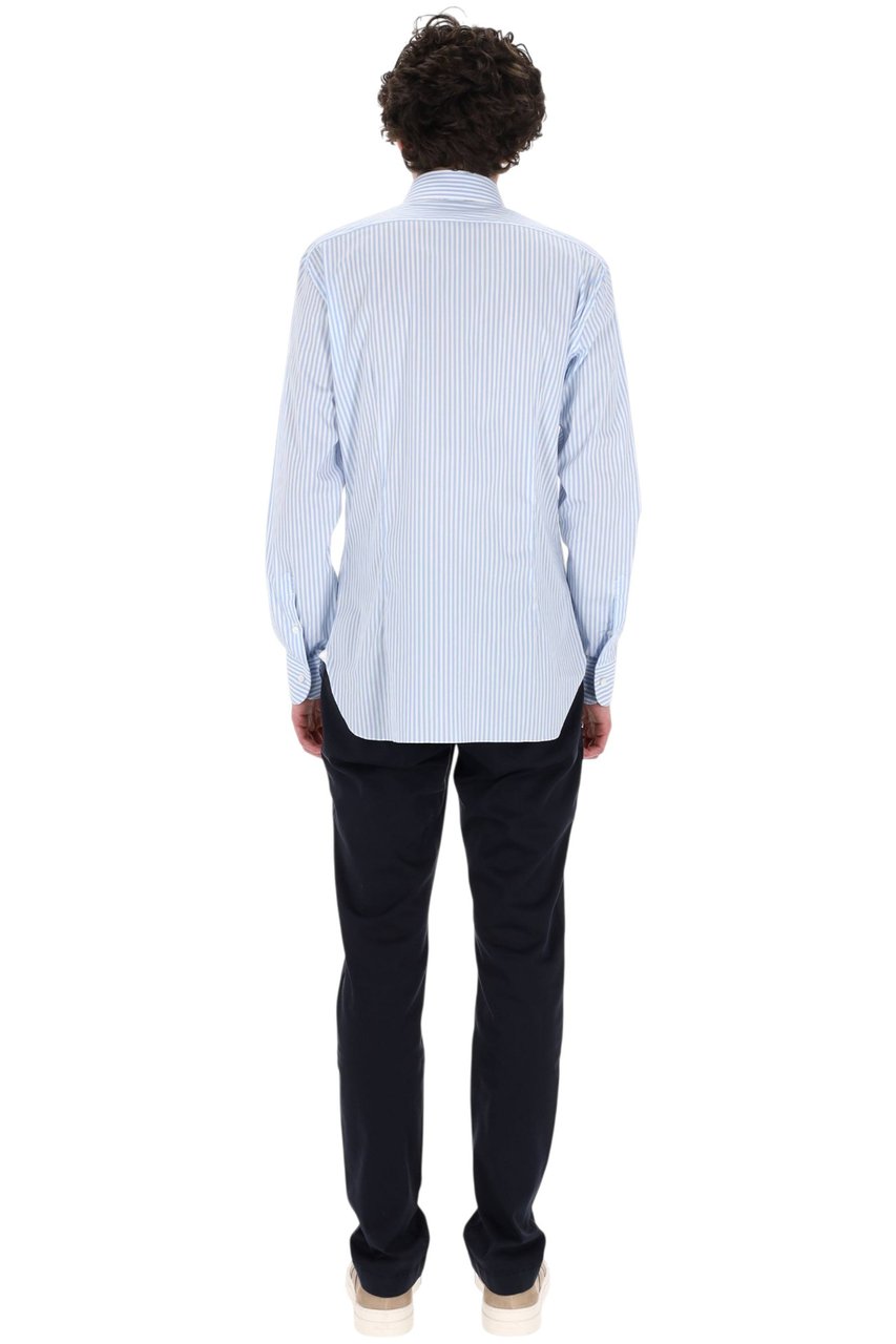 Barba Black Label Striped Stretch Cotton Shirt Blauw