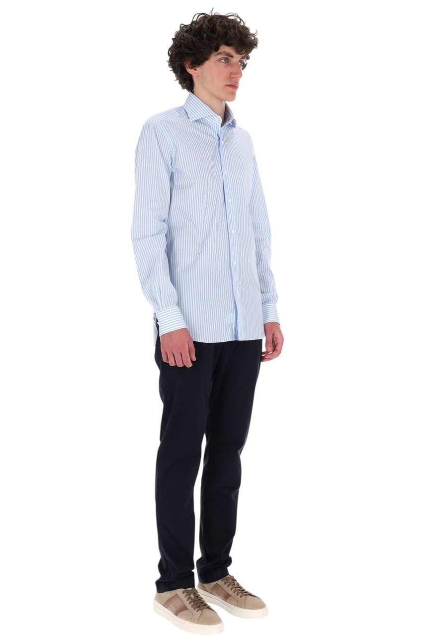 Barba Black Label Striped Stretch Cotton Shirt Blauw